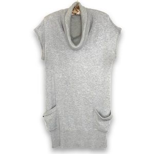 Grey Sleeveless Cowl Neck Sweater with Pockets